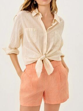 NWT Lilly Pulitzer 4" Captina Linen High Rise Short - Papaya X Resort White - XS